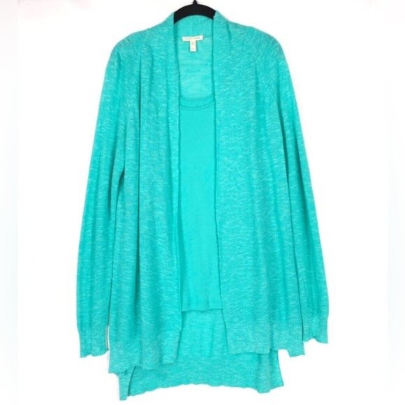 Eileen Fisher Sweaters - EILEEN FISHER SET Women ORGANIC COTTON Knit Open Cardigan + Tank Top S/P Aqua